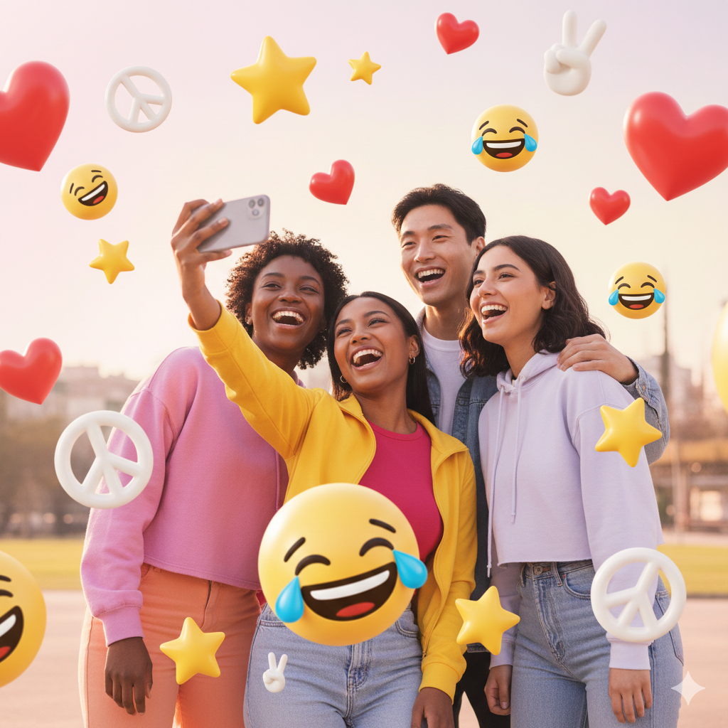 Photo decorated with fun emojis and stickers